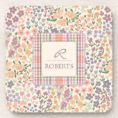 Personalized Floral & Plaid Coaster Set Getränkeuntersetzer (Vorderseite)