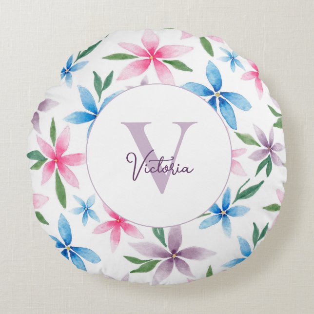 Personalized Floral Rundes Kissen (Vorderseite)