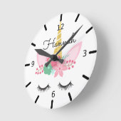 Personalized Floral Sleeping Unicorn Runde Wanduhr (Winkel)