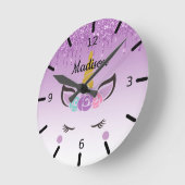 Personalized Floral Sleeping Unicorn Runde Wanduhr (Winkel)