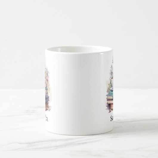 Personalized Floral Stacked Books Kaffeetasse (Mittel)
