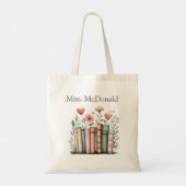 Personalized Floral Stacked Books Teacher Tragetasche (Rückseite)