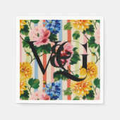 Personalized Floral Stripe Wedding Monogram Serviette (Vorderseite)
