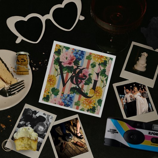 Personalized Floral Stripe Wedding Monogram Serviette