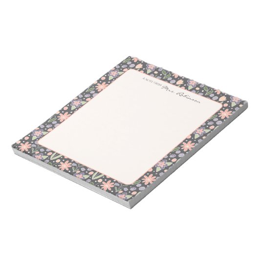 Personalized Floral Teacher Notepad Notizblock (Rotiert)