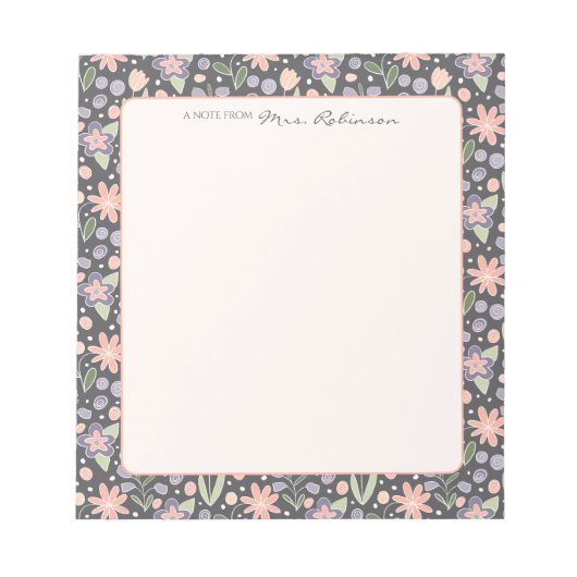 Personalized Floral Teacher Notepad Notizblock (Vorderseite)