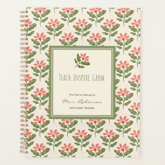 Personalized Floral Teacher Planner Planer (Vorderseite)