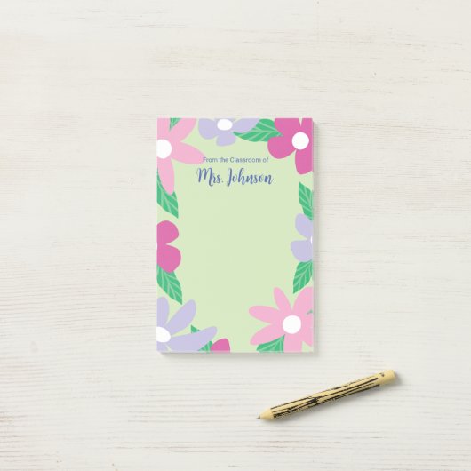 Personalized Floral Teacher Post-it Klebezettel (Auf Schreibtisch)