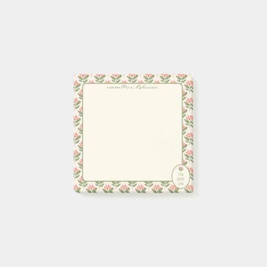 Personalized Floral Teacher Sticky Notes   Post-it Klebezettel (Vorderseite)