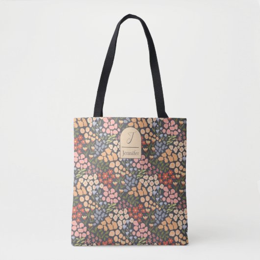 Personalized Floral Tote Bag – Initial & Name Tasche (Vorderseite)