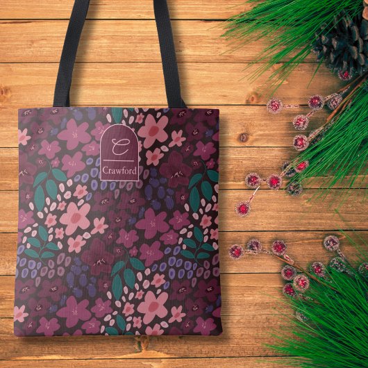 Personalized Floral Tote Bag – Initial & Name Tasche