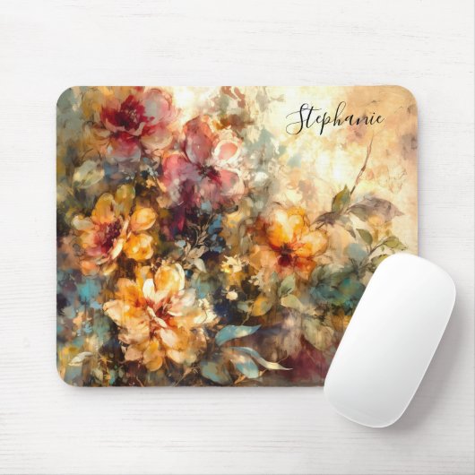Personalized Floral Watercolor Desk Mousepad (Mit Mouse)