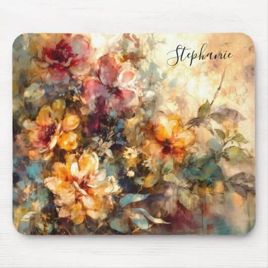 Personalized Floral Watercolor Desk Mousepad (Vorne)