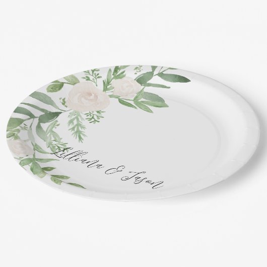 Personalized Floral Wedding Shower Plate Pappteller (Schrägansicht)