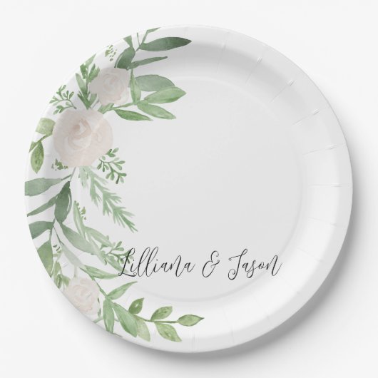 Personalized Floral Wedding Shower Plate Pappteller (Vorderseite)