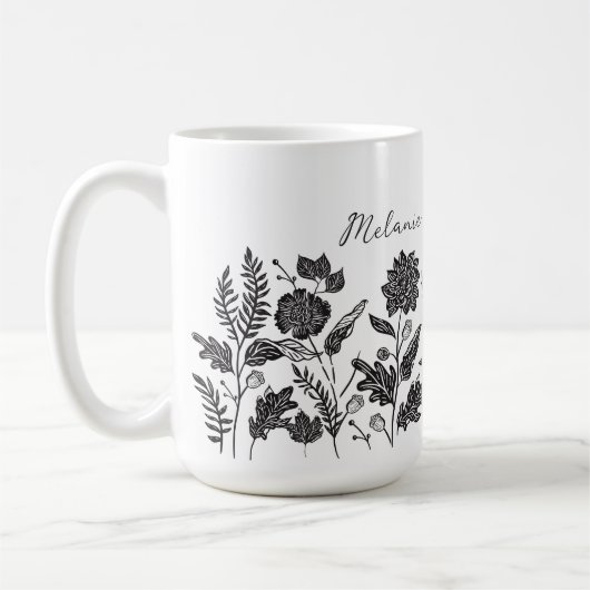 Personalized Foliage Autumn Flowers Black Kaffeetasse (Links)