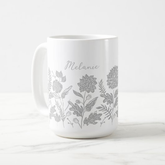Personalized Foliage Autumn Flowers Grey Kaffeetasse (Vorderseite Links)