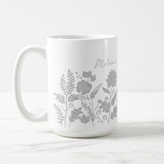Personalized Foliage Autumn Flowers Grey Kaffeetasse (Links)
