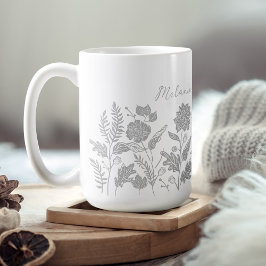 Personalized Foliage Autumn Flowers Grey Kaffeetasse