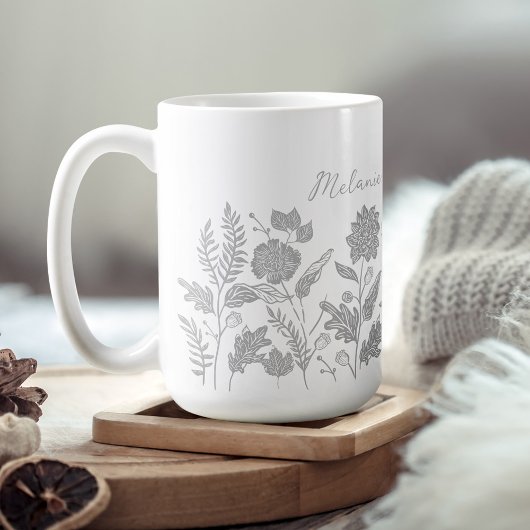 Personalized Foliage Autumn Flowers Grey Kaffeetasse
