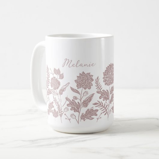 Personalized Foliage Autumn Flowers Pink Kaffeetasse (Vorderseite Links)