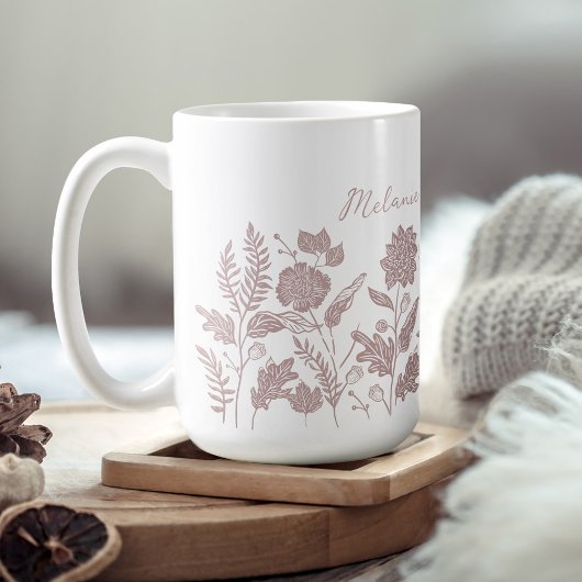 Personalized Foliage Autumn Flowers Pink Kaffeetasse