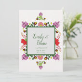 Personalized Folk Floral Wedding & Back Design Einladung (Stehend Vorderseite)