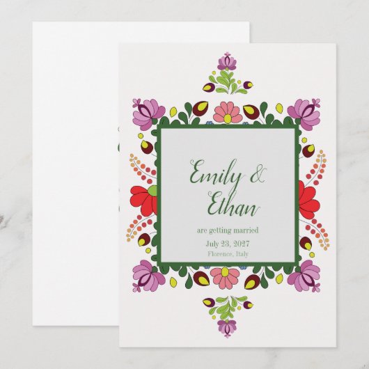 Personalized Folk Floral Wedding & Back Design Einladung (Vorne/Hinten)