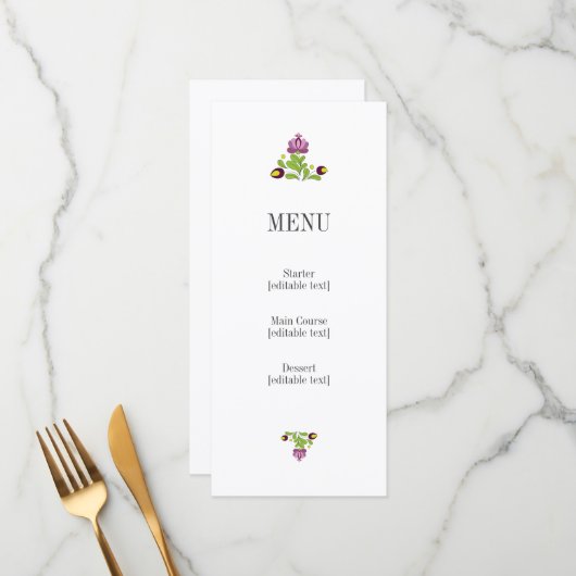 Personalized Folk Floral Wedding Menu Card Menükarte (Vorderseite/Rückseite Beispiel)