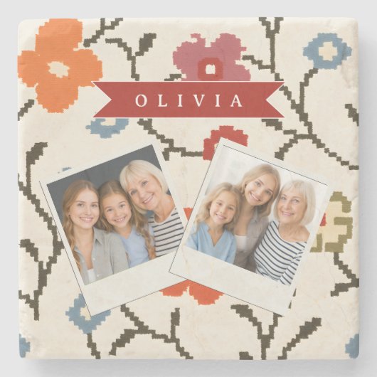 Personalized Folk Scandi Boho Vintage Floral  Steinuntersetzer (Vorderseite)