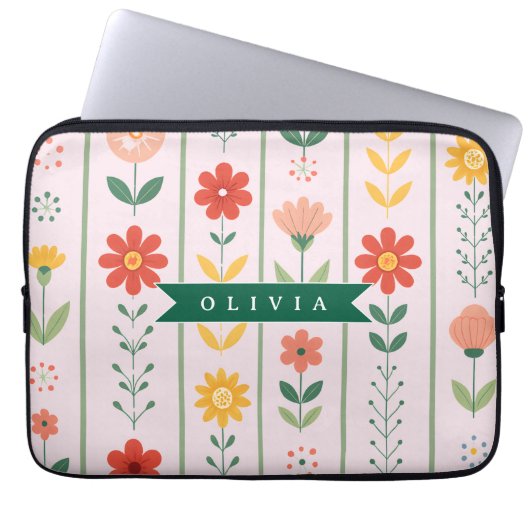 Personalized folk scandinavian floral pattern laptopschutzhülle (Vorderseite)