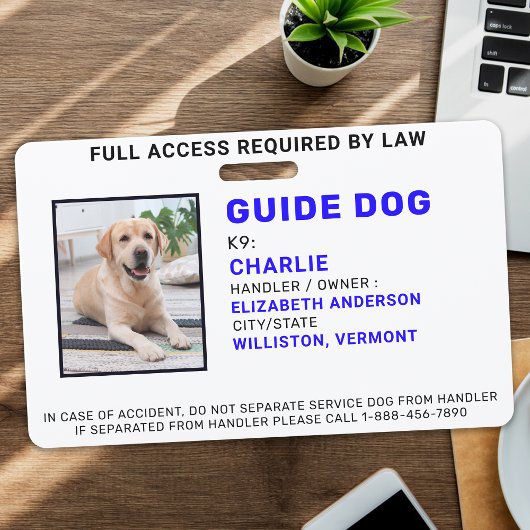 Personalized Foto Guide Dog Service Dog Ausweis