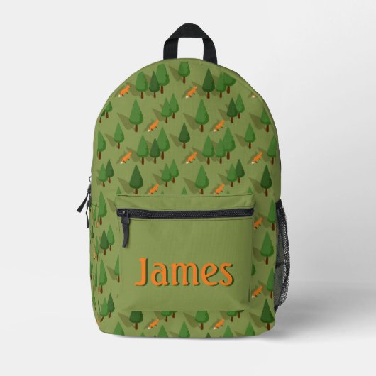 Personalized Fox & Forest School Backpack Bedruckter Rucksack (Vorderseite)