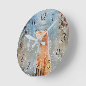 Personalized Fox Winter Scene Round Clock Runde Wanduhr (Winkel)