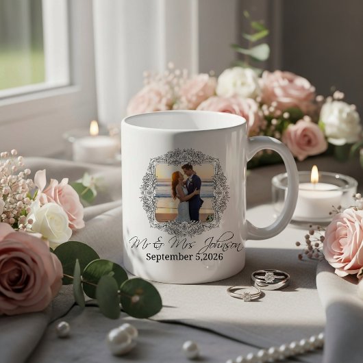 Personalized frame newlyweds mug kaffeetasse