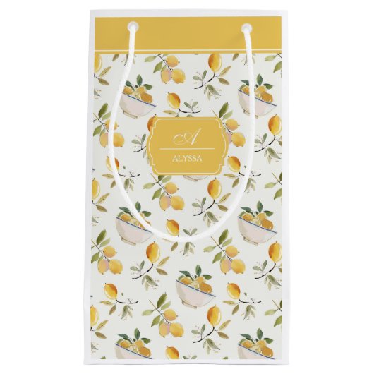 Personalized French Country Lemon Pattern Monogram Kleine Geschenktüte (Vorderseite)