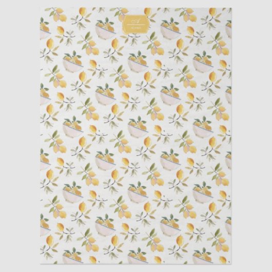 Personalized French Country Lemon Pattern Monogram Seidenpapier (Vorderseite)