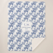 Personalized French Toile Floral Blue Blanket Gift Sherpadecke (Vorderseite)