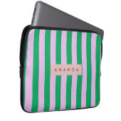 Personalized Fresh Green and Pink Striped Retro Laptopschutzhülle (Vorne Rechts)