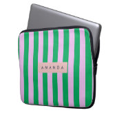 Personalized Fresh Green and Pink Striped Retro Laptopschutzhülle (Vorderseite Links)