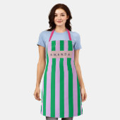 Personalized Fresh Green and Pink Striped Retro Schürze (Getragen)