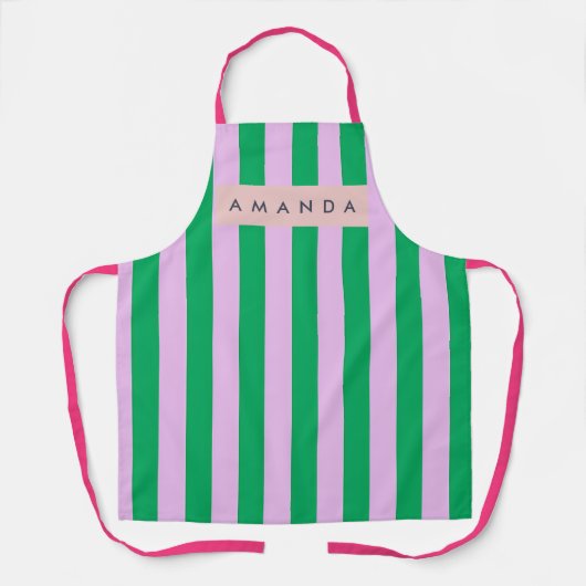 Personalized Fresh Green and Pink Striped Retro Schürze (Vorderseite)