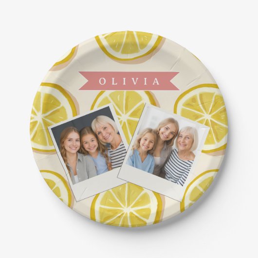 Personalized Fresh Lemon Slice Pattern Bright Pappteller (Vorderseite)