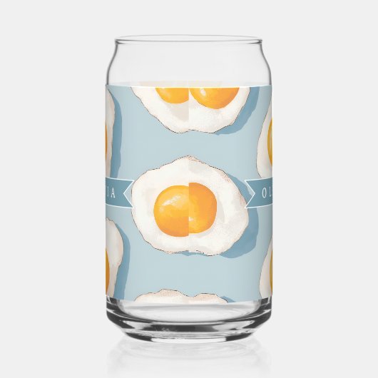 Personalized Fried Egg Pattern Fun Blue Funny  Dosenglas (Rechts)