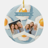 Personalized Fried Egg Pattern Fun Blue Funny  Keramik Ornament (Hinten)