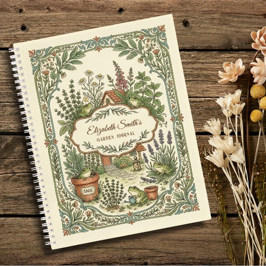 Personalized Frog Herb Cottage Garden Notebook  Notizblock
