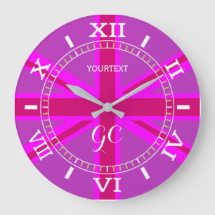 Personalized Fuchsia Union Jack British Flag Dial Große Wanduhr