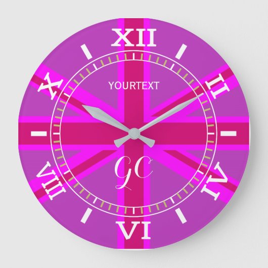 Personalized Fuchsia Union Jack British Flag Dial Große Wanduhr (Vorderseite)
