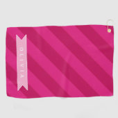 Personalized Fun Cute Modern Pink Stripe Golfhandtuch (Horizontal)