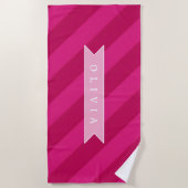 Personalized Fun Cute Modern Pink Stripe Strandtuch (Vorderseite)